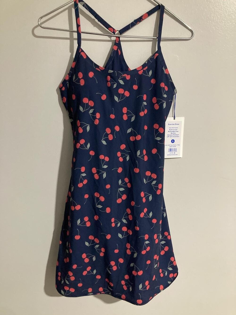 Outdoor Voices Slip Dress Womens S Navy Cherry Floral Lined Strappy Summer